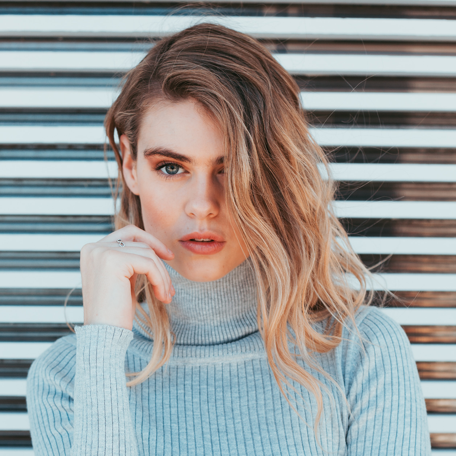 Blonde woman with beach waves
