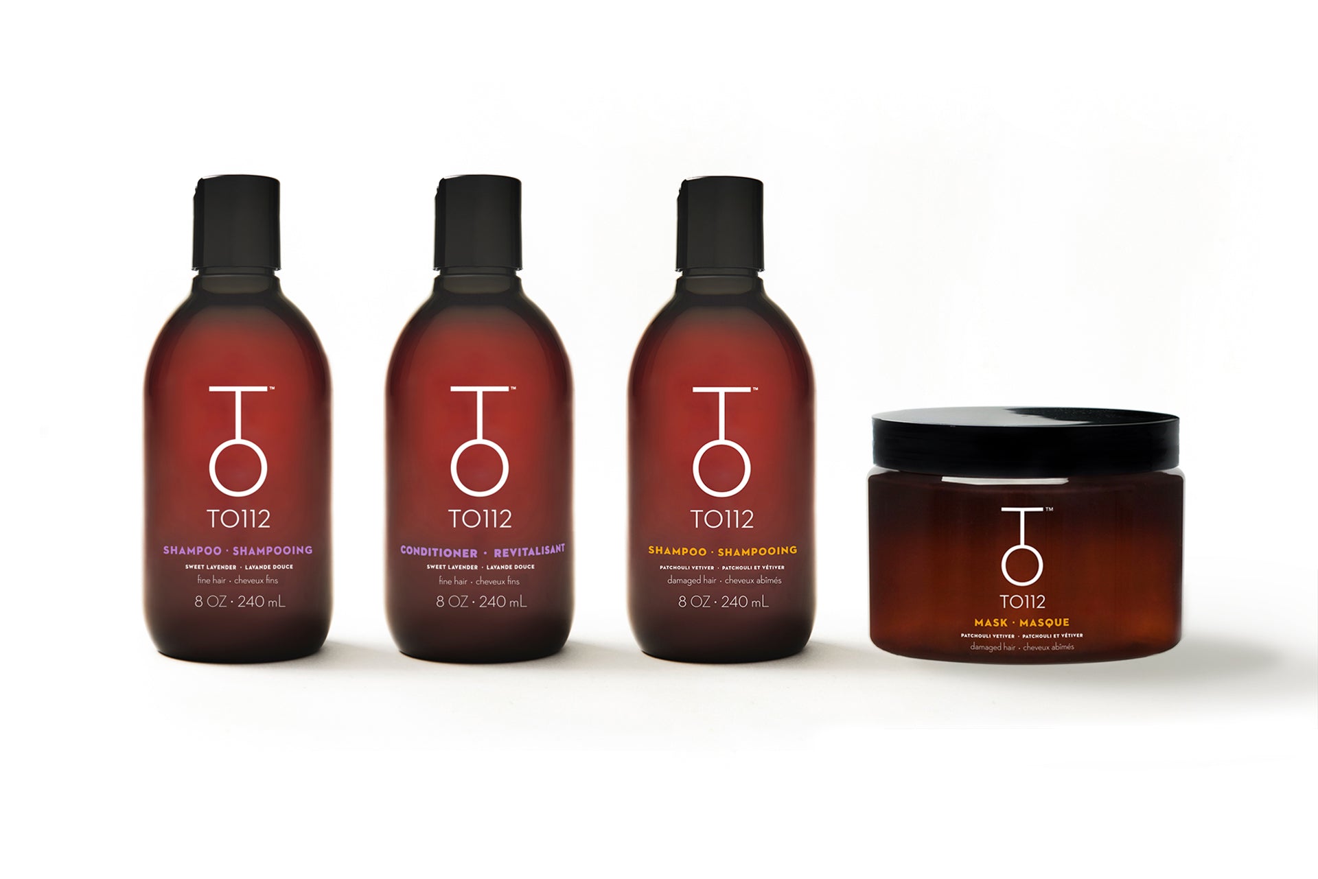 TO112 shampoo for fine hair and oily scalps to112 conditioner for fine hair to112 biotin shampoo for damaged hair and to112 collagen mask for damaged hair