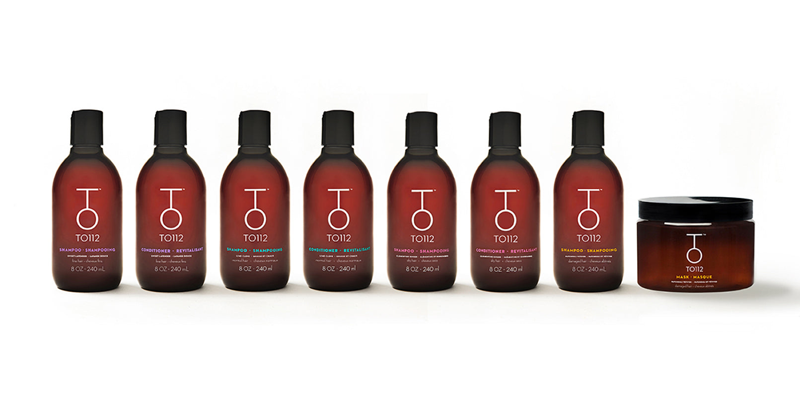 TO112 full hair care line up on white background
