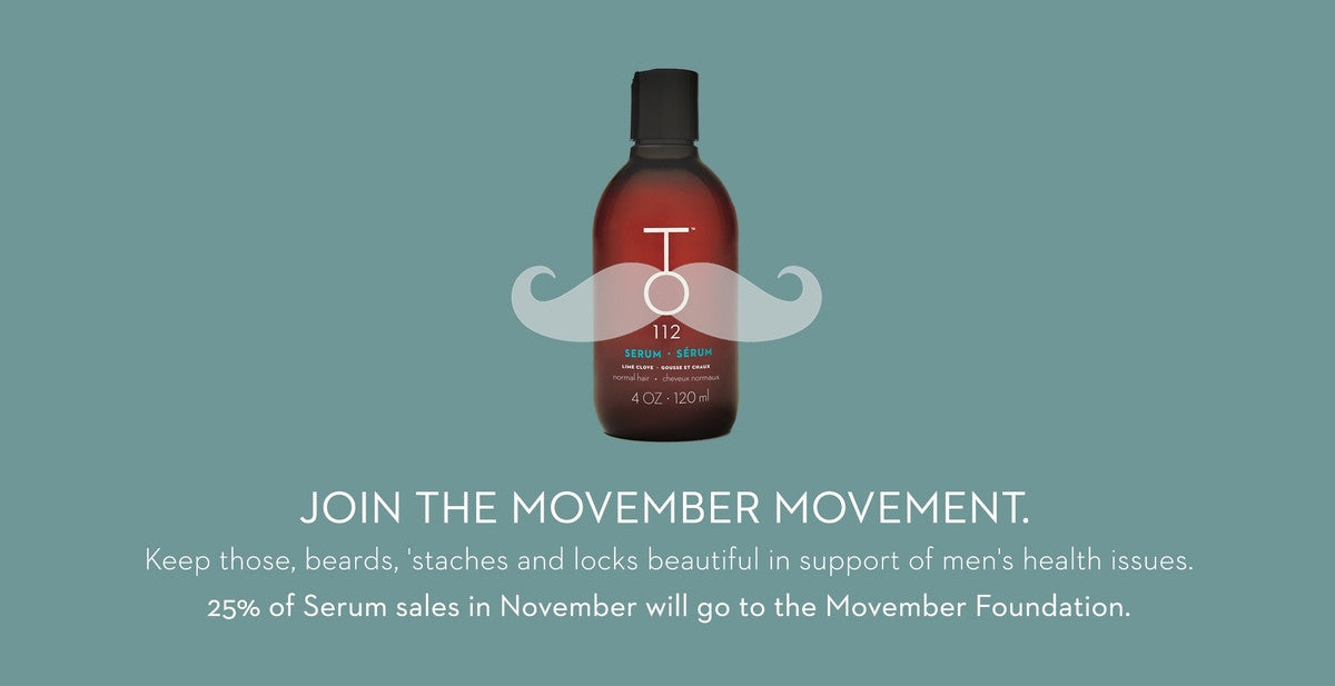 Movember logo over TO112 shampoo