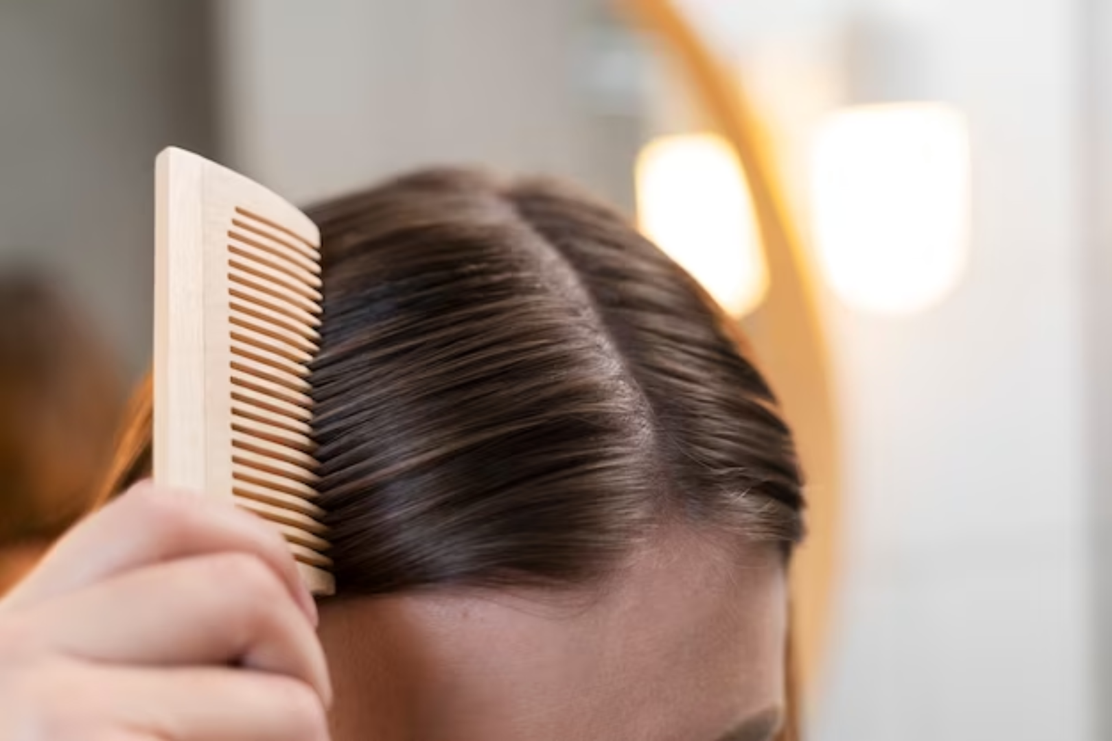 Person combing hair for scalp health 
